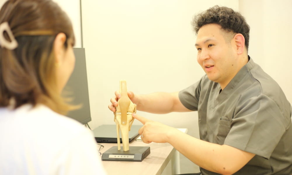 整骨院での患者様への模型を用いた丁寧な説明